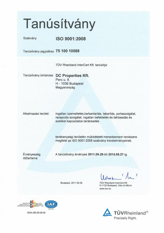 2011 SZEPTEMBER - ISO 9001 TANÚSÍTVÁNY